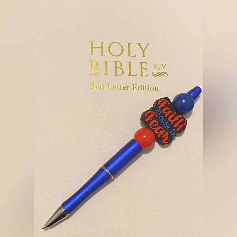 Faith Over Fear Black Ink Beaded Pen - Picture 1 of 7